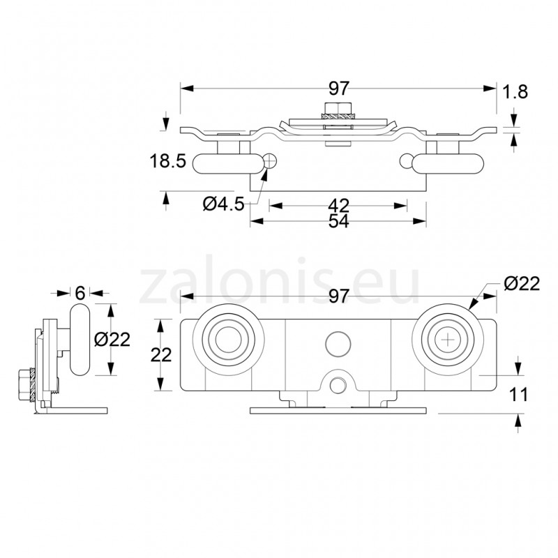 UPPER CORNER ROLLER / DOUBLE m.025 SLIDING DOOR SYSTEM m.025 - 20 έως 40kg / DOOR